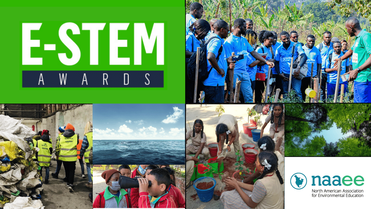 Photos of students outside learning E-STEM