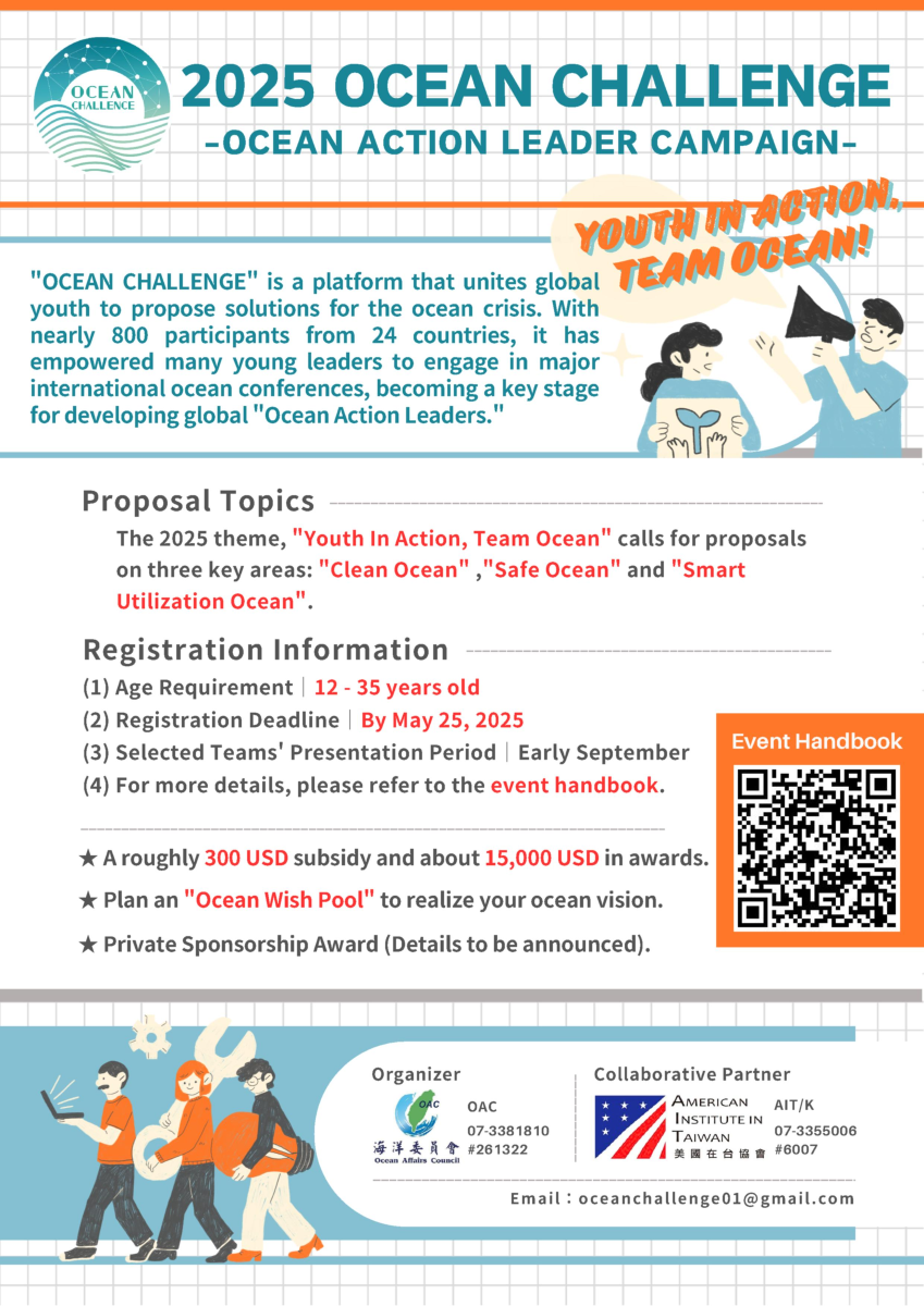 Flyer for 2025 Ocean Challenge, Ocean Action Leader Campaign; contact email: oceanchallenge01@gmail.com