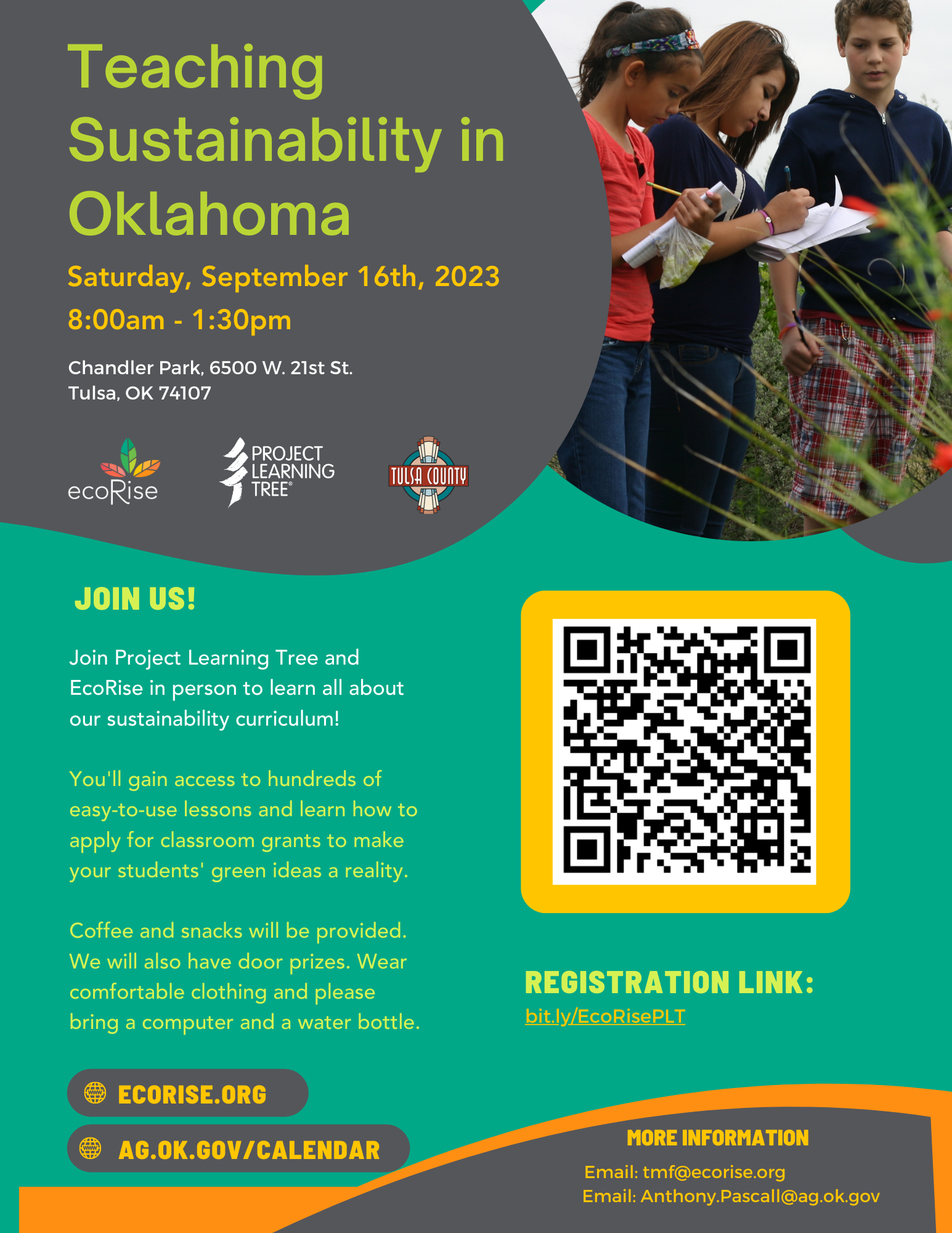 Flyer with information on workshop Titled Teaching Sustainability in Oklahoma