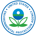 Circular logo, the center features a flower motif in blue and green; text reads "United States, Environmental Protection Agency"