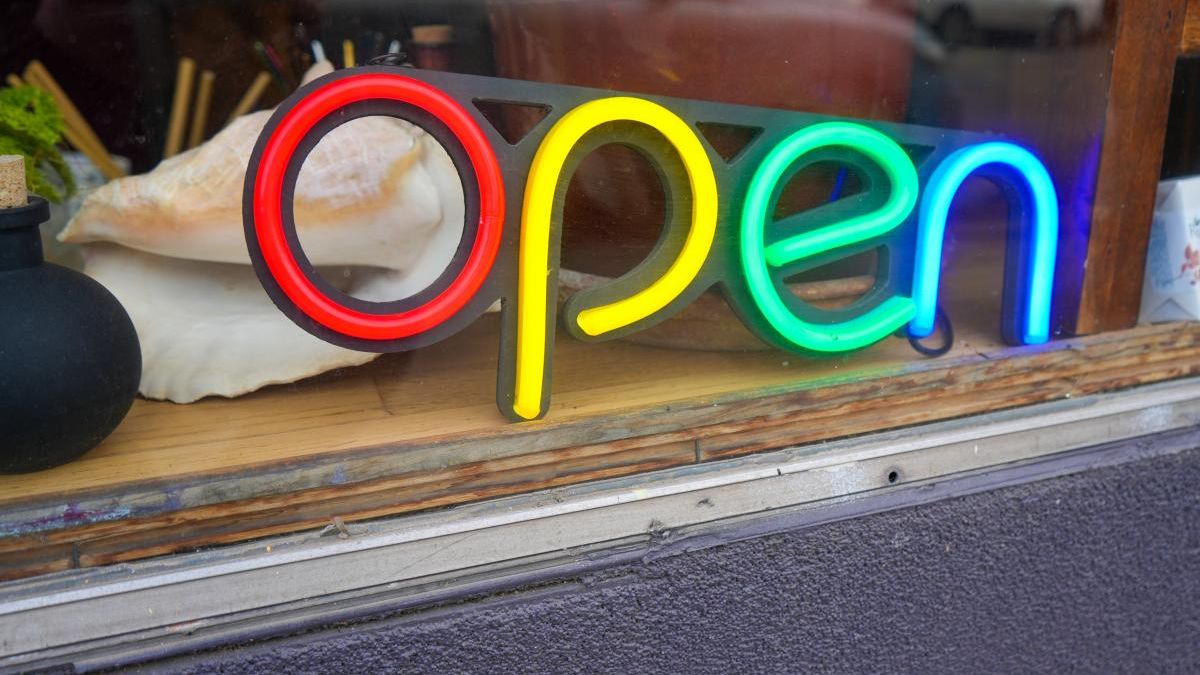 Neon "Open" sign on a window display
