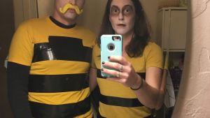 2 people dressed as zom-bees