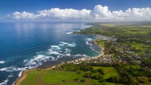 Blue sky and water and coast of Waialua Bay Hawaii