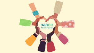 Hands of all types create a heart shape. Within the heart is the NAAEE Affiliate logo.