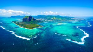 Photo of the coast of the African island nation Mauritius. 