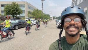 Groundwork Ohio River Valley youth going on a bike ride to sample air quality.