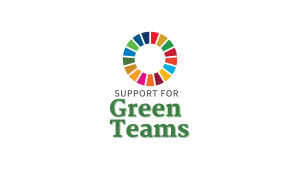 A circle made of colorful sections, and below it is the text, "Support for Green Teams"