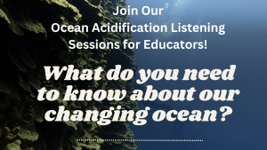 Photo of coral in the ocean with information about the listening sessions. "What do you need to know about our changing ocean?"