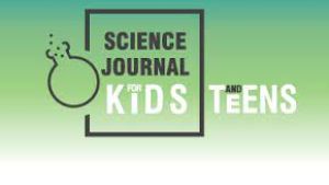 Logo depicting the words Science Journal for Kids and Teens and a piece of scientific glassware with bubbles emerging from it. 