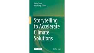 Green bookcover to "Storytelling to Accelerate Climate Solutions."