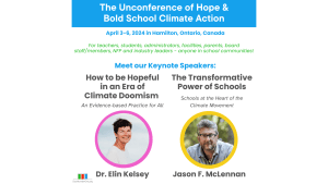 Graphic advertising the Unconference and the 2 keynote speakers, Dr. Elin Kelsey and Jason F. McLennan