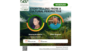 Graphic with a photo of a forest in the background and text that says, "Storytelling From A Cultural Perspective"