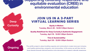 Flier for the eeVAL 3.0 Virtual Learning Session with multiple colors for each category of information