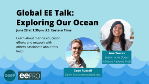 Global EE Talk Banner with photos of Ana Torres and Sean Russell
