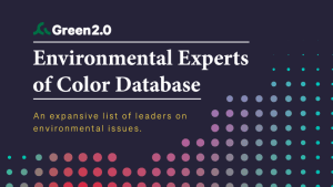 Promo graphic with a dark purple background and text that says, "Environmental Experts of Color Database"