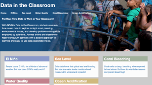 Copy of the Data in the Classroom website with students gathered in a museum looking at an exhibit.