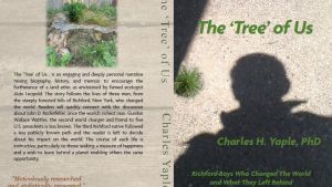 Brown book cover showing a shadow of a person with green text that reads: "The 'Tree' of Us. Charles H. Yaple, PhD. Richford-Boys Who Changed The World and What They Left Behind."
