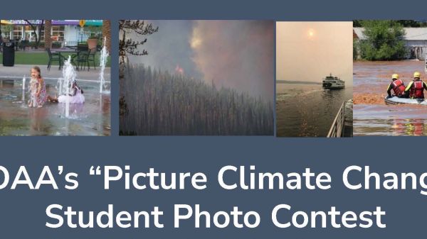 Image displays 4 example photos of climate impacts and the title of NOAA's Picture Climate Change Student Photo Contest