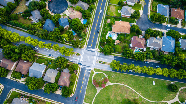 aerial view of neighborhood