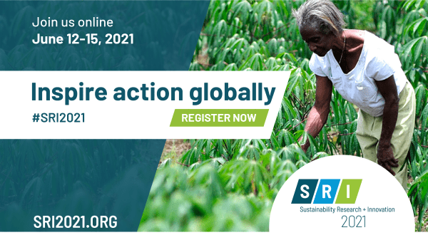 Inspire action globally. Register now. Person looking at plants.