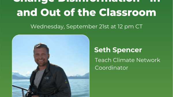 Seth Spencer, hosting the teach climate network's workshop on combating climate change disinformation.