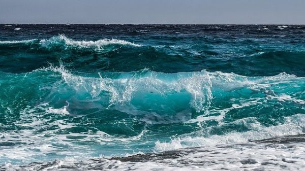 A photo of blue ocean waves.