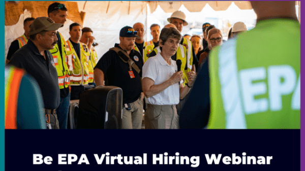 Graphic with text that says, "Be EPA Virtual Hiring Webinar. February 7, 2024 at 2 PM ET. Who: EPA Deputy Administrator Janet McCabe. What: Learn about the federal application process and unique hiring pathways for students and recent graduates. For questions, contact careers@epa.gov"