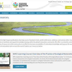 Screenshot of the Society For Ecological Restoration's resources website