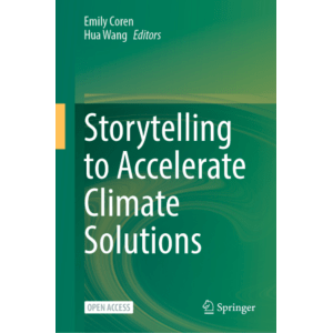 Green bookcover to "Storytelling to Accelerate Climate Solutions."