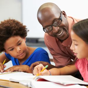 Diverse middle school students working together on a project