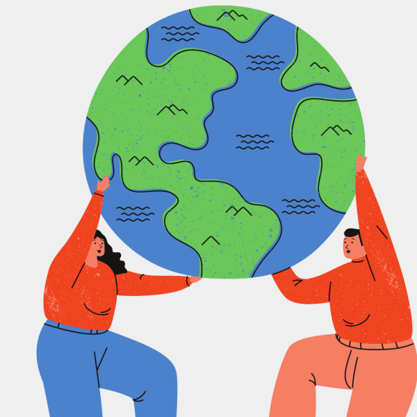 illustration fo two people holding up the world