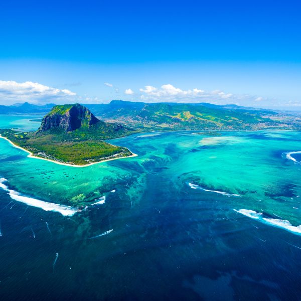 Photo of the coast of the African island nation Mauritius. 