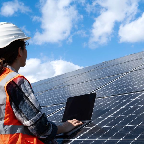 Engineer checking solar panels